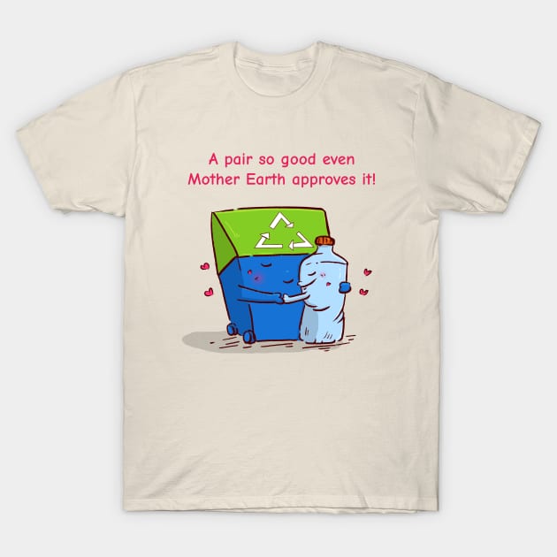 Recycling Love Recycle bin hugging plastic bottle T-Shirt by D-PAC